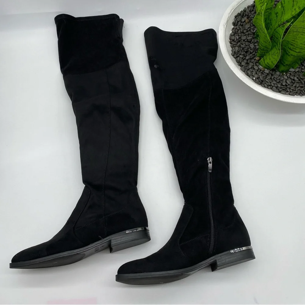 MARC FISHER Women's Renn Over The Knee Boots in black faux suede size 6M